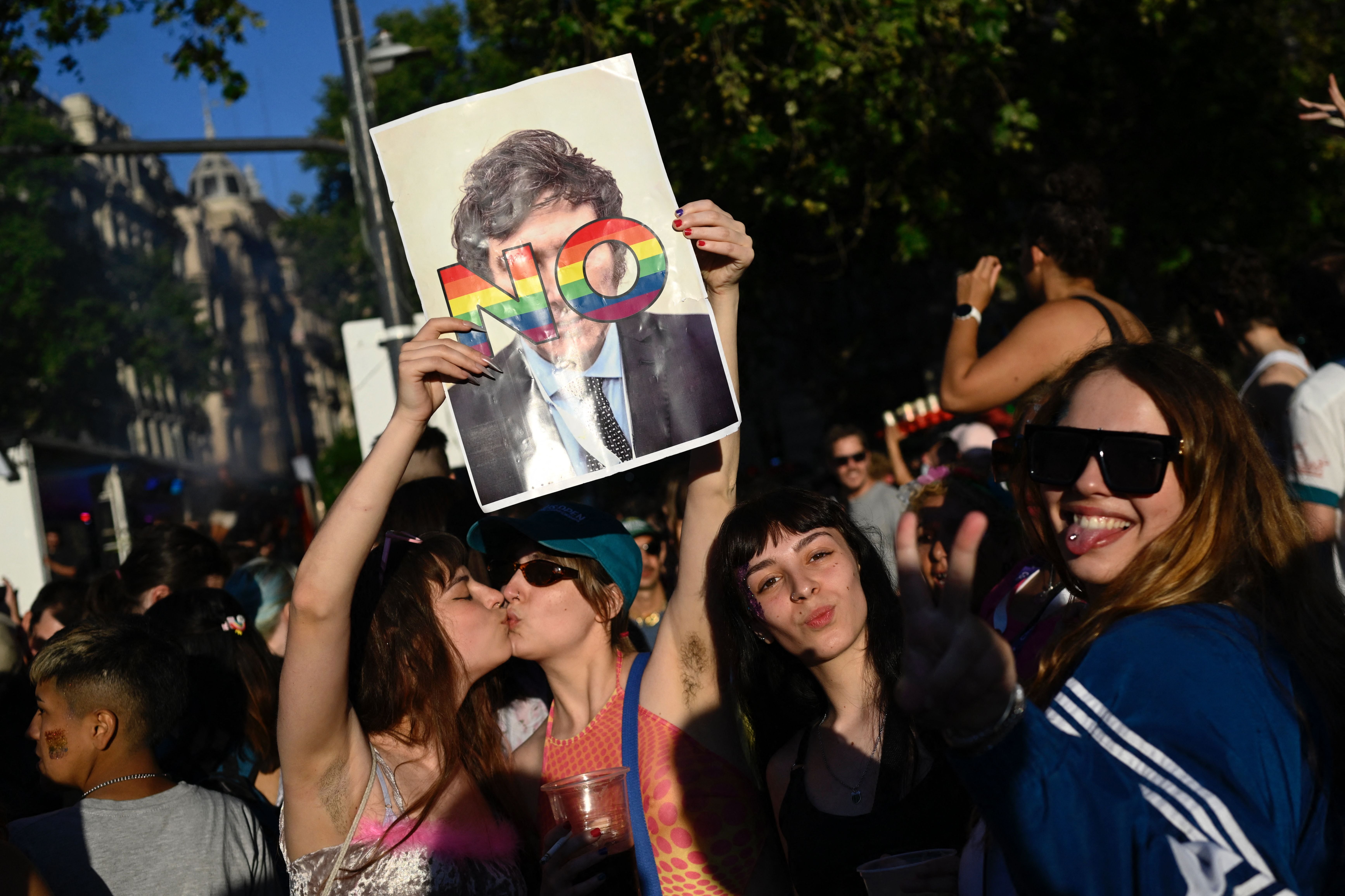 Anti-Milei protesters during the 2023 Buenos Aires Pride parade