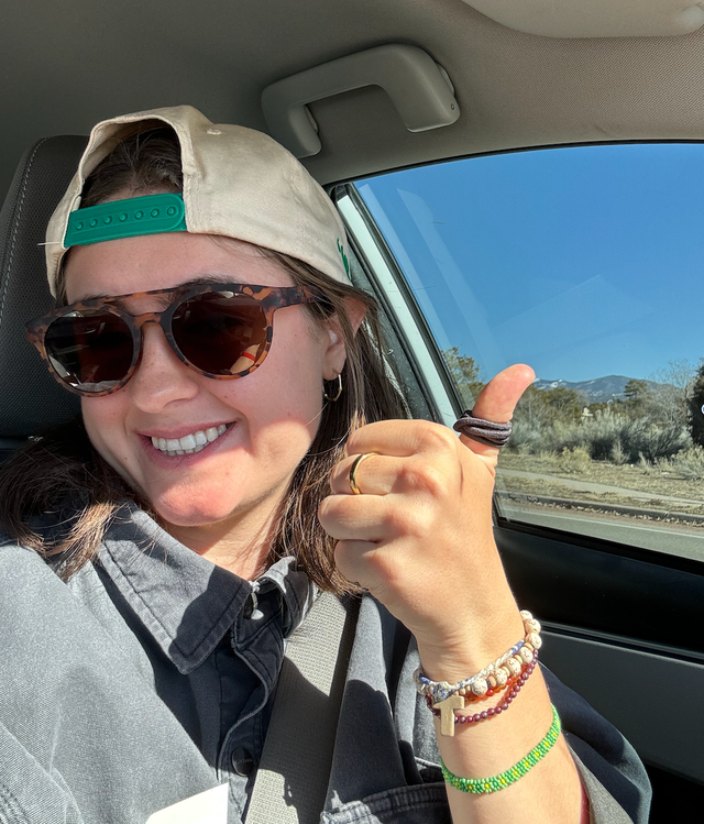 <p>Monica Greig in her trusty 2015 Toyota Corolla, dubbed Hank, as they made their way West from Albuquerque to their new home in LA. Little did she know that after three months, Hank would fall victim to a new type of criminal: the ‘cat’ burglar </p>