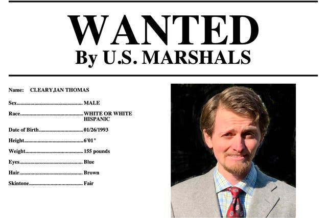 <p>Wanted poster provided by the US Marshals shows Ian Cleary, of Saratoga, California </p>