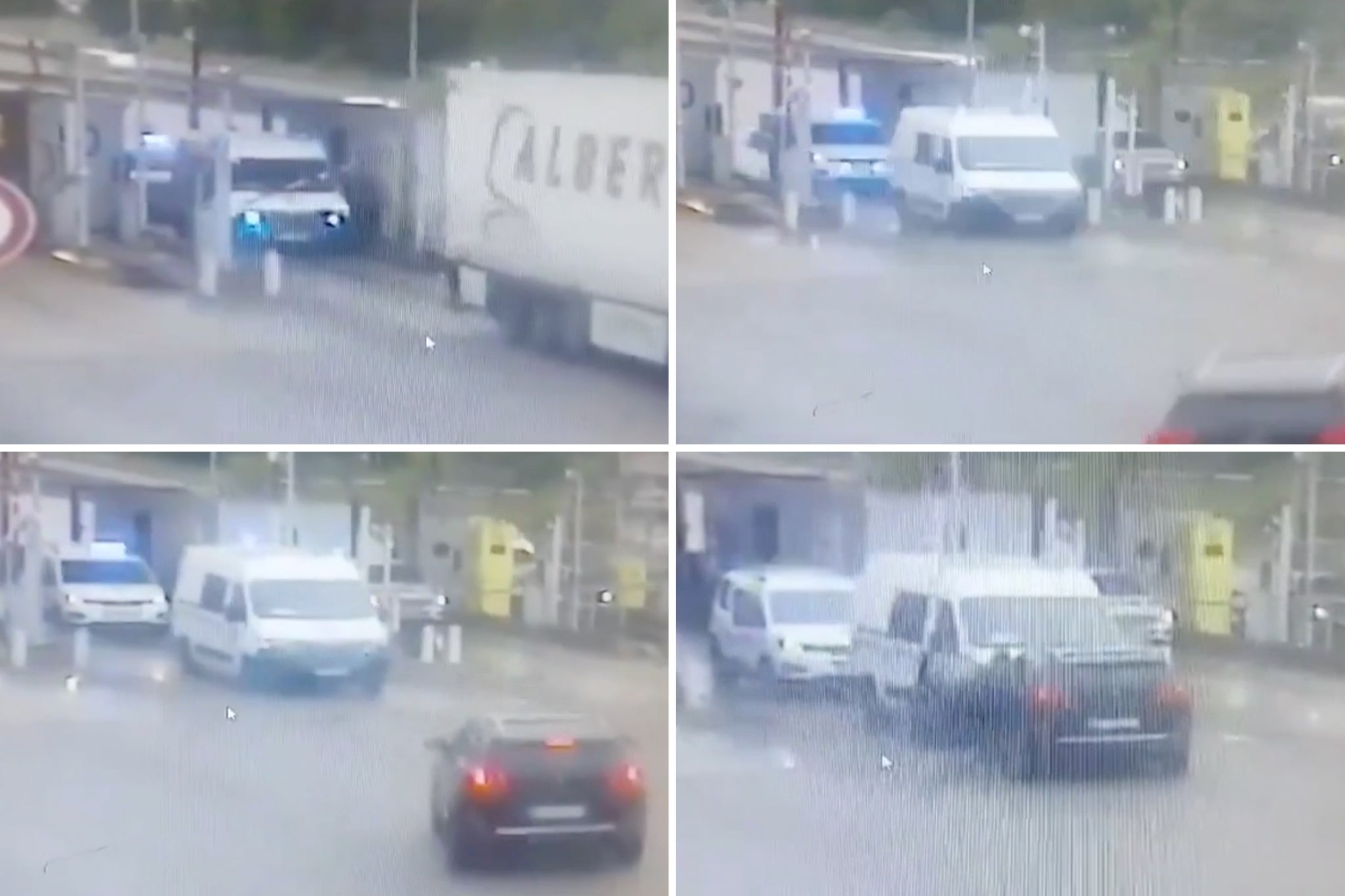 Grab from video showing moment car rammed into police van carrying the ‘Fly’ – posted by BBC