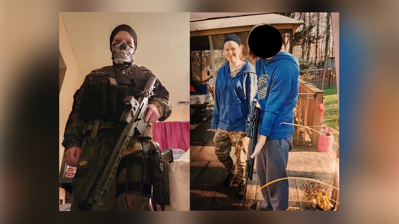 <p>Investigators submitted images of Sarah Beth Clendaniel holding firearms as part of their criminal complaint against her</p>