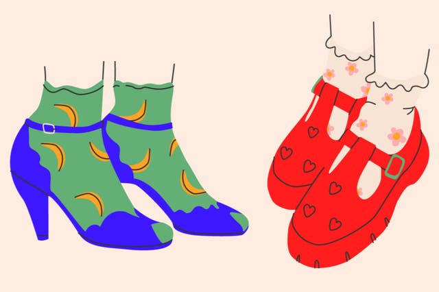 <p>Two pairs of women’s shoes with socks</p>