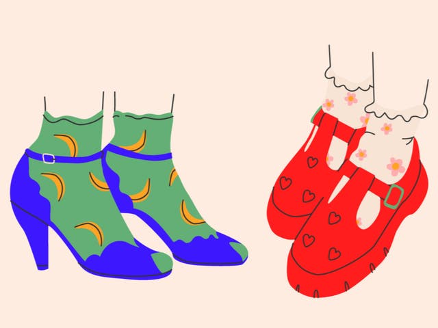 <p>Two pairs of women’s shoes with socks</p>