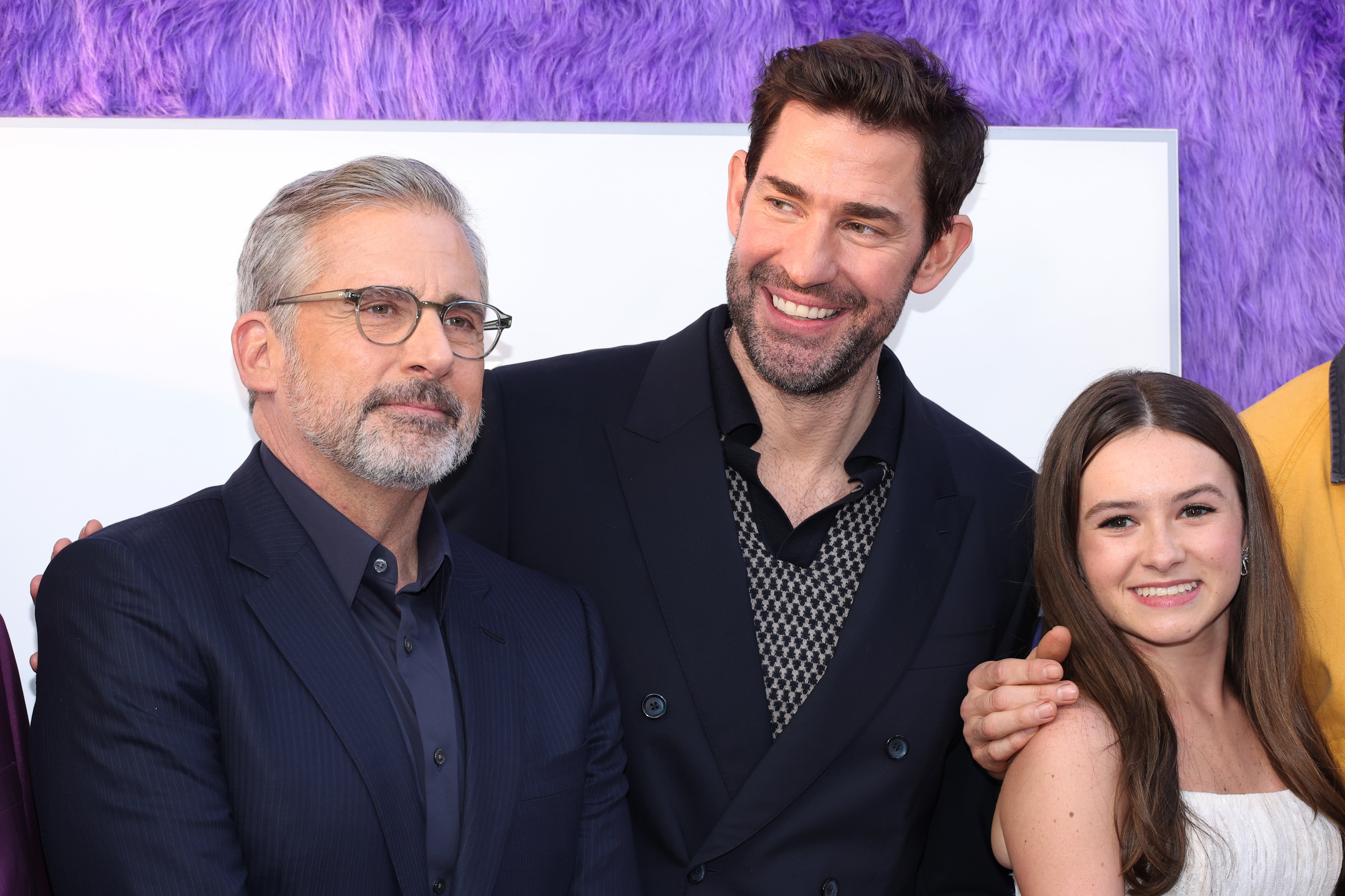 <p>(L-R) Steve Carell, John Krasinski and Cailey Fleming attend “If” New York premiere </p>