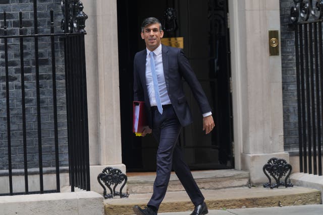 <p>Rishi Sunak departs 10 Downing Street, London, to attend Prime Minister’s questions at the Houses of Parliament</p>