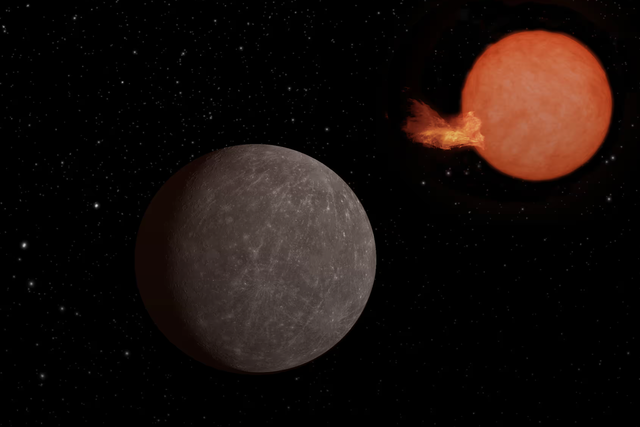 <p>Impresión artística del exoplaneta Speculoos-3b, del tamaño de la Tierra, en órbita alrededor de su estrella</p>