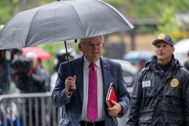 <p>US Senator Bob Menendez, Democrat of New Jersey, arrives at Manhattan Federal Court, in New York City on May 15 2024</p>