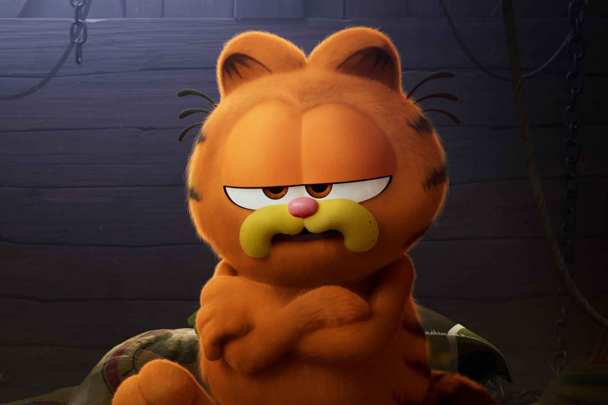 Catastrophe: Garfield, as voiced by Chris Pratt, in ‘The Garfield Movie’