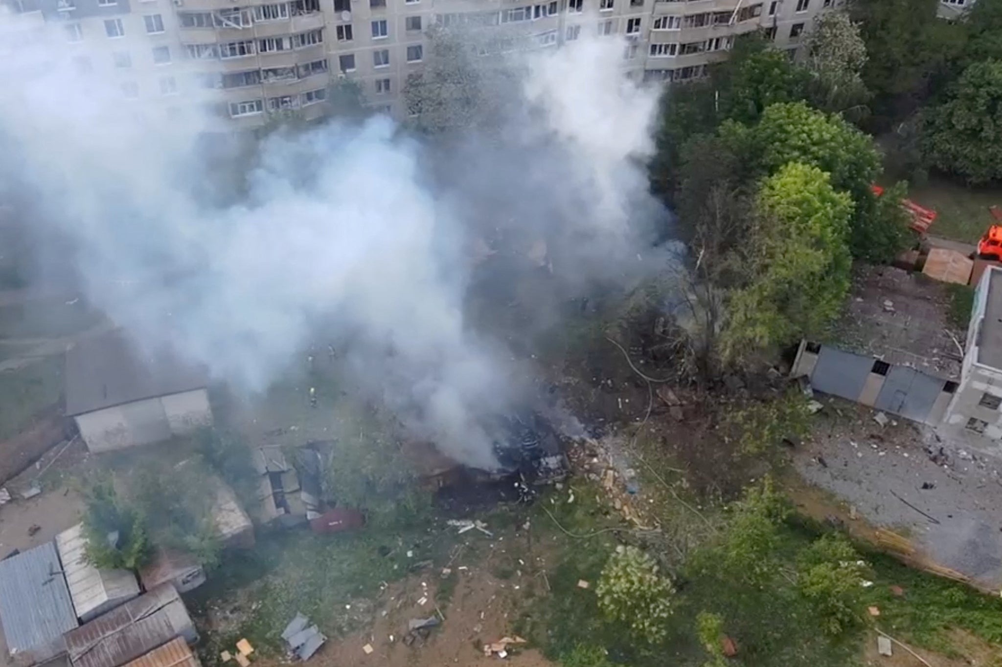 Smoke rises in the aftermath of a Russian strike on Kharkiv