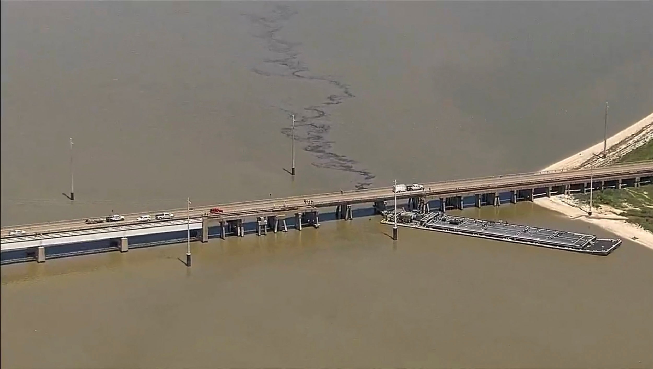 A bridge in Galveston Texas was hit by a barge on Wednesday, causing part of an attached railway to collapse