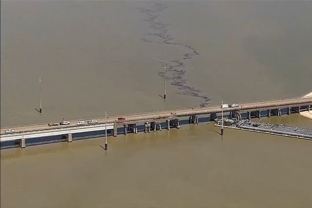 <p>A bridge in Galveston Texas was hit by a barge on Wednesday, causing part of an attached railway to collapse  </p>