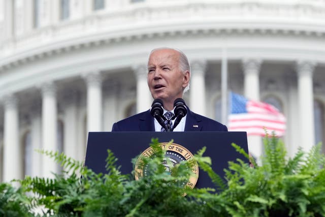 <p>President Joe Biden speaks at an event on the White House lawn </p>
