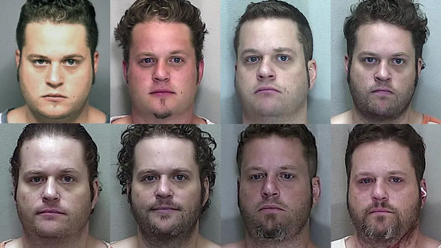 <p>Bryan Howard, 41, has been charged with eight counts of manslaugter after eight people died in a horror crash. Pictured in multiple mug shots </p>