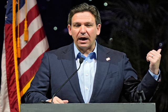 <p>File image: Ron DeSantis speaks at the Governor's Day luncheon. Climate change will be a lesser priority in Florida and largely disappear from state statutes under legislation signed on Wednesday</p>