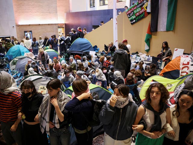 <p>Pro-Palestinian students hold sit-in in Melbourne on 15 May 2024 at Melbourne University’s Arts West building</p>