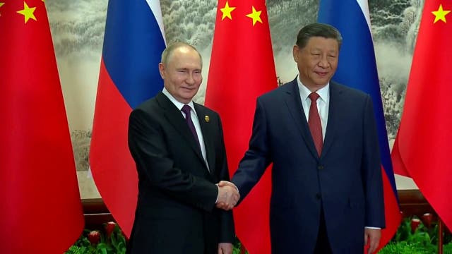 <p>Vladimir Putin and Xi Jinping in Beijing on 16 May 2024 </p>