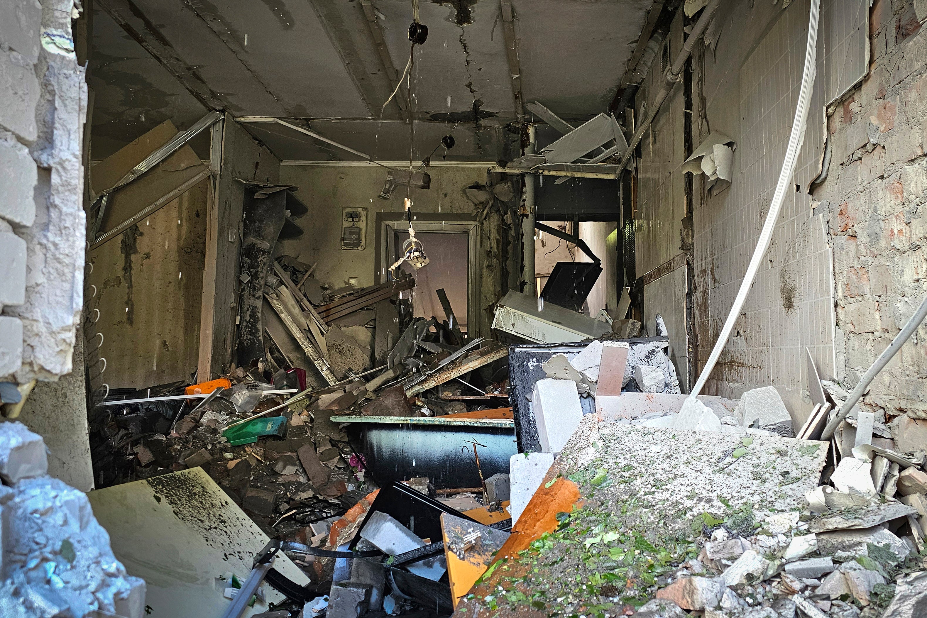 A destroyed apartment is seen at the site of a Russian army attack with guided aerial bombs in Kherson, southern Ukraine