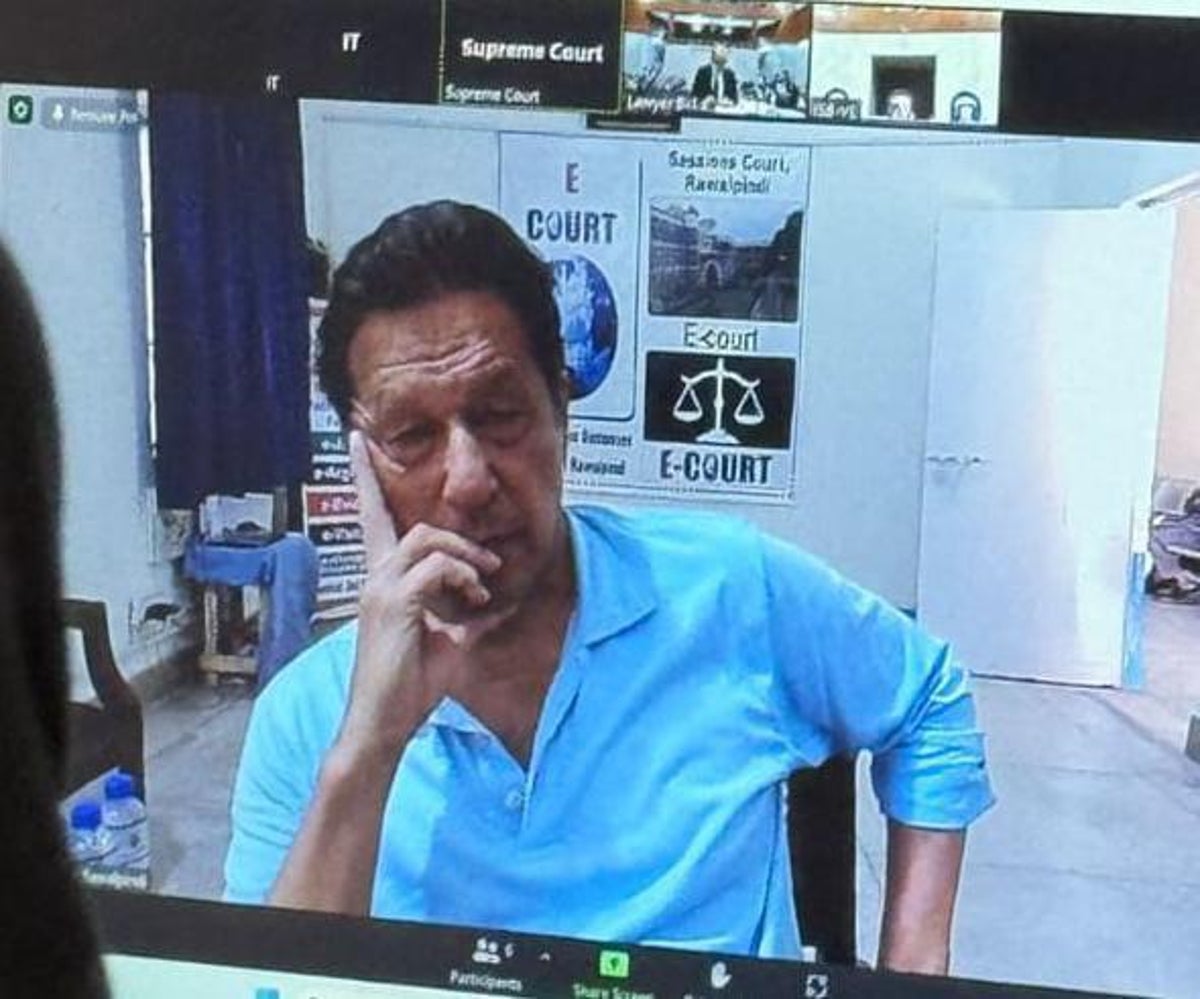Imran Khan seen for first time in nine months as he appears in court via video link