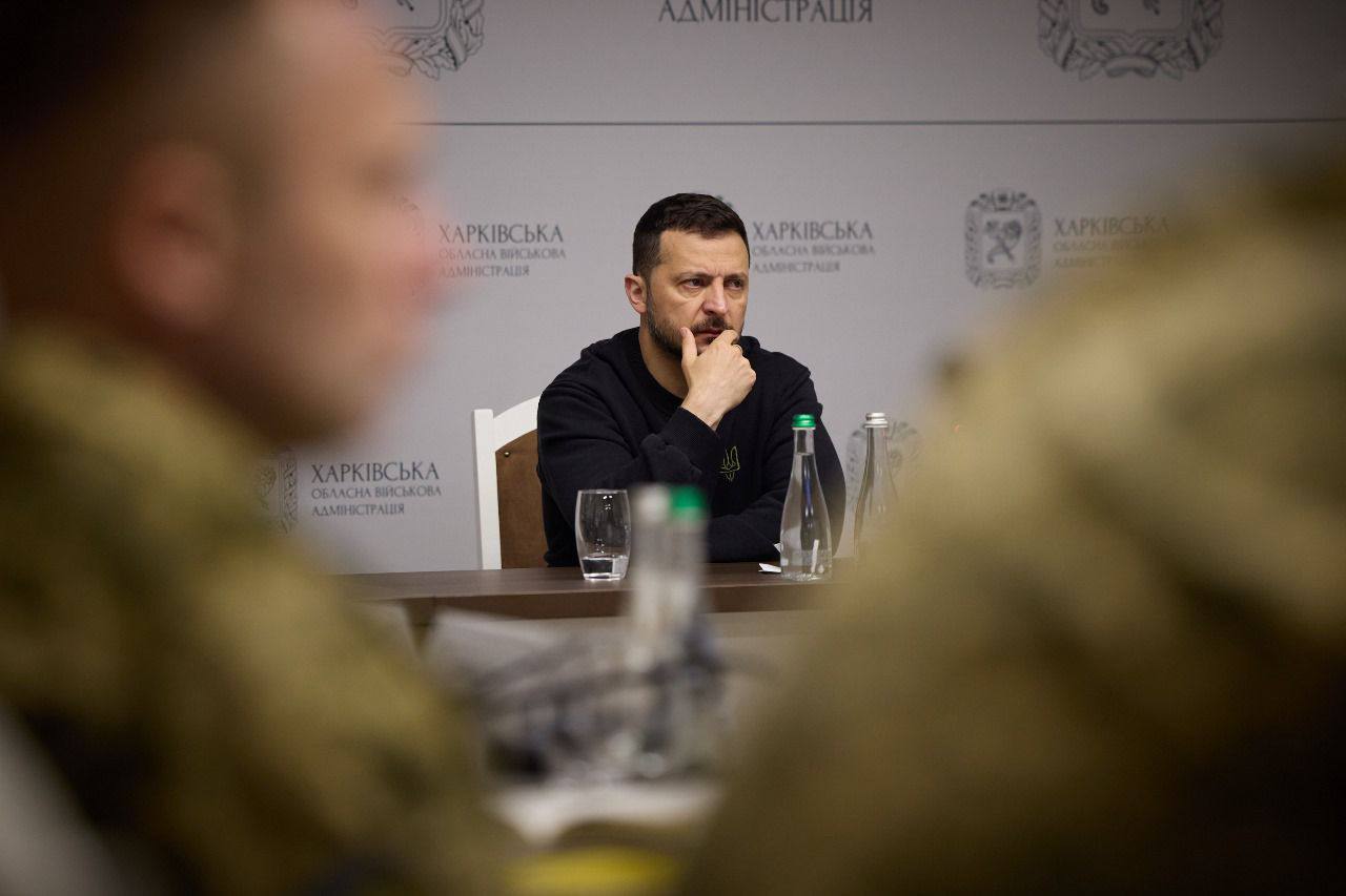 Ukrainian President Volodymyr Zelensky sits down in Kharkiv to discuss the latest situation on the frontline
