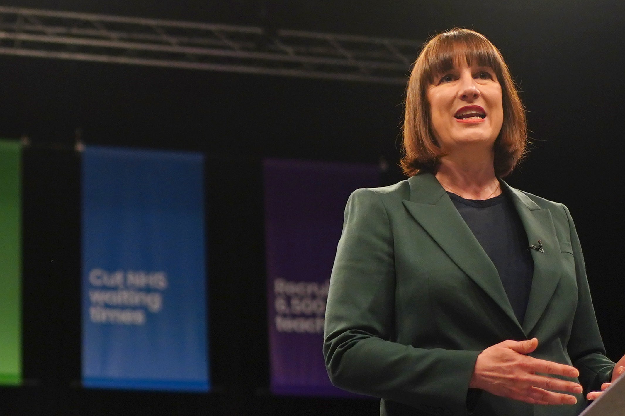 Rachel Reeves sets out Labour’s economic plans during a speech in Purfleet, Essex, on Thursday