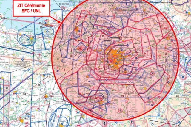 <p>No go: The 28,922 square mile patch of airspace from which all passenger planes will be excluded during the opening ceremony</p>