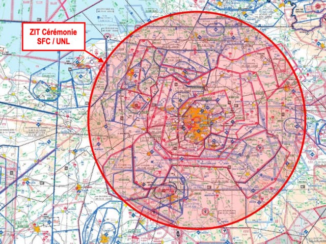 <p>No go: The 28,922 square mile patch of airspace from which all passenger planes will be excluded during the opening ceremony</p>