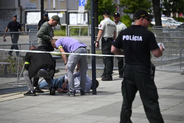 <p>Police arrest a man after Slovak Prime Minister Robert Fico was shot and injured</p>