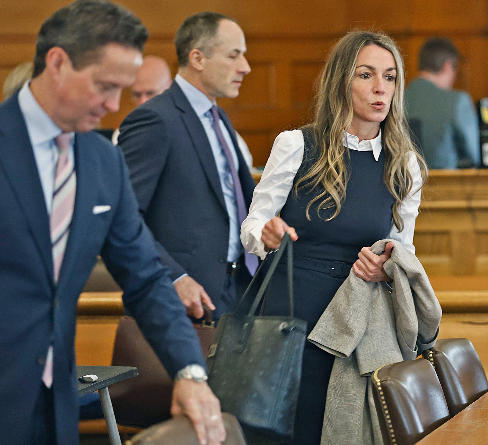 Defendant Karen Read arrives in court with her lawyers Alan Jackson and David Yannetti at Norfolk Superior Court on Wednesday