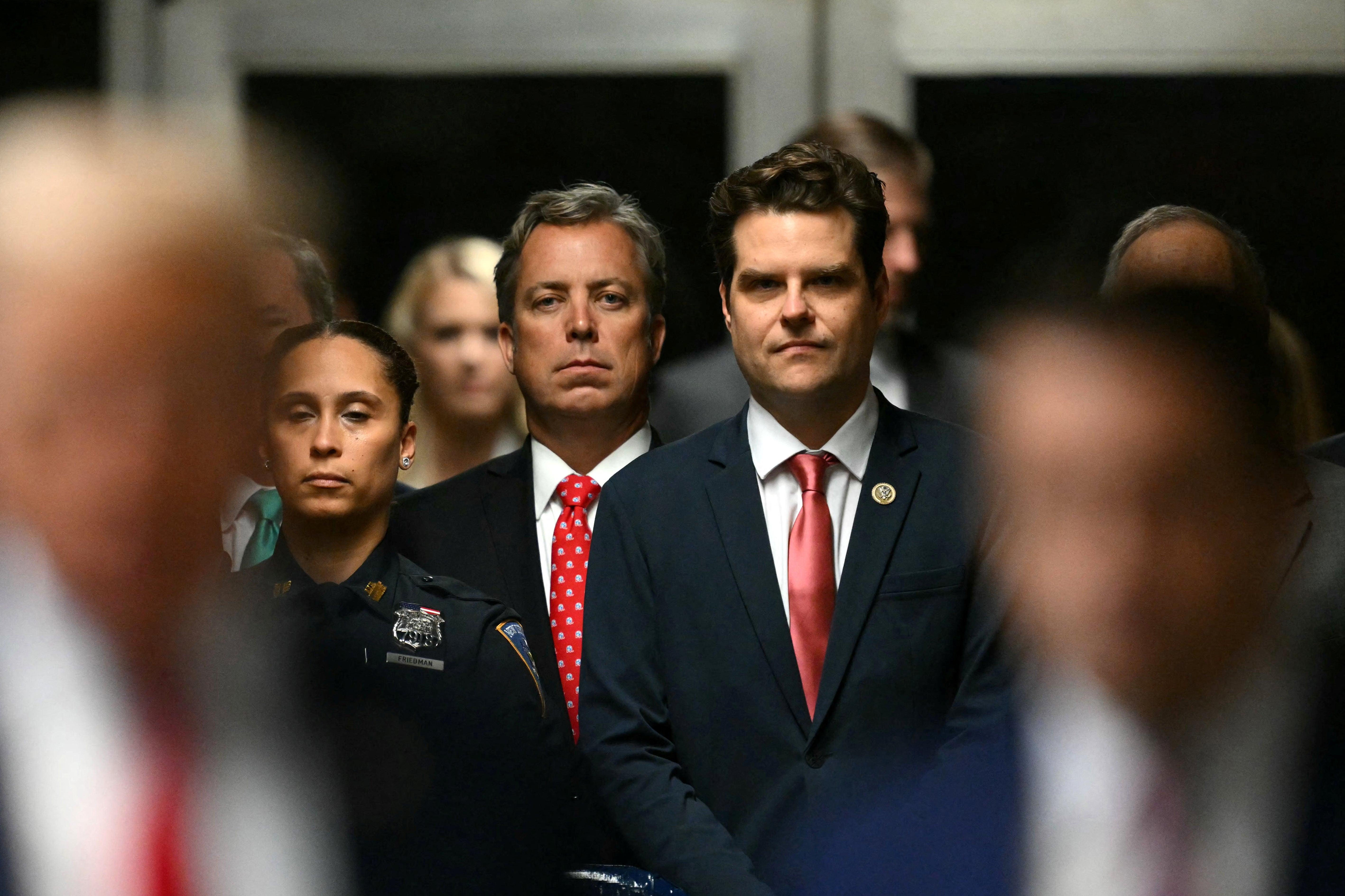 Matt Gaetz in the courthouse for Donald Trump’s trial on 16 May