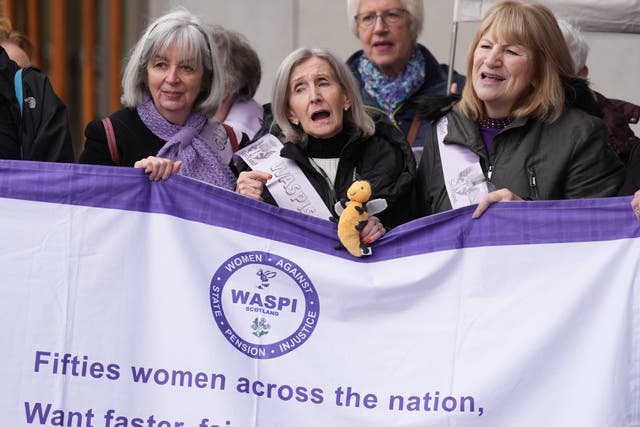 People at a Women Against State Pension Inequality (Waspi) protest (Andrew Milligan/PA)