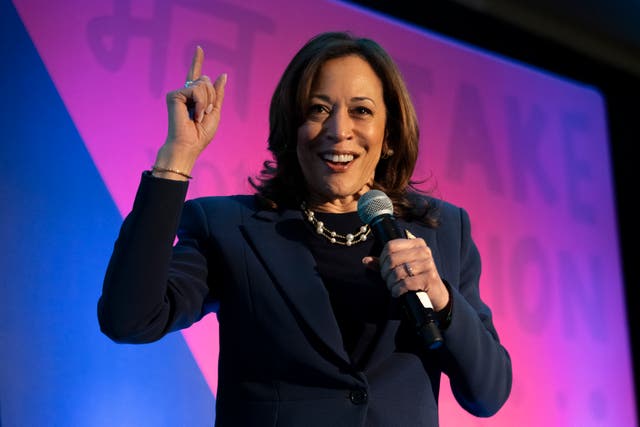 <p>Vice President Kamala Harris speaks to the Indian American Impact Project's Annual Summit, May 15, 2024, in Washington</p>