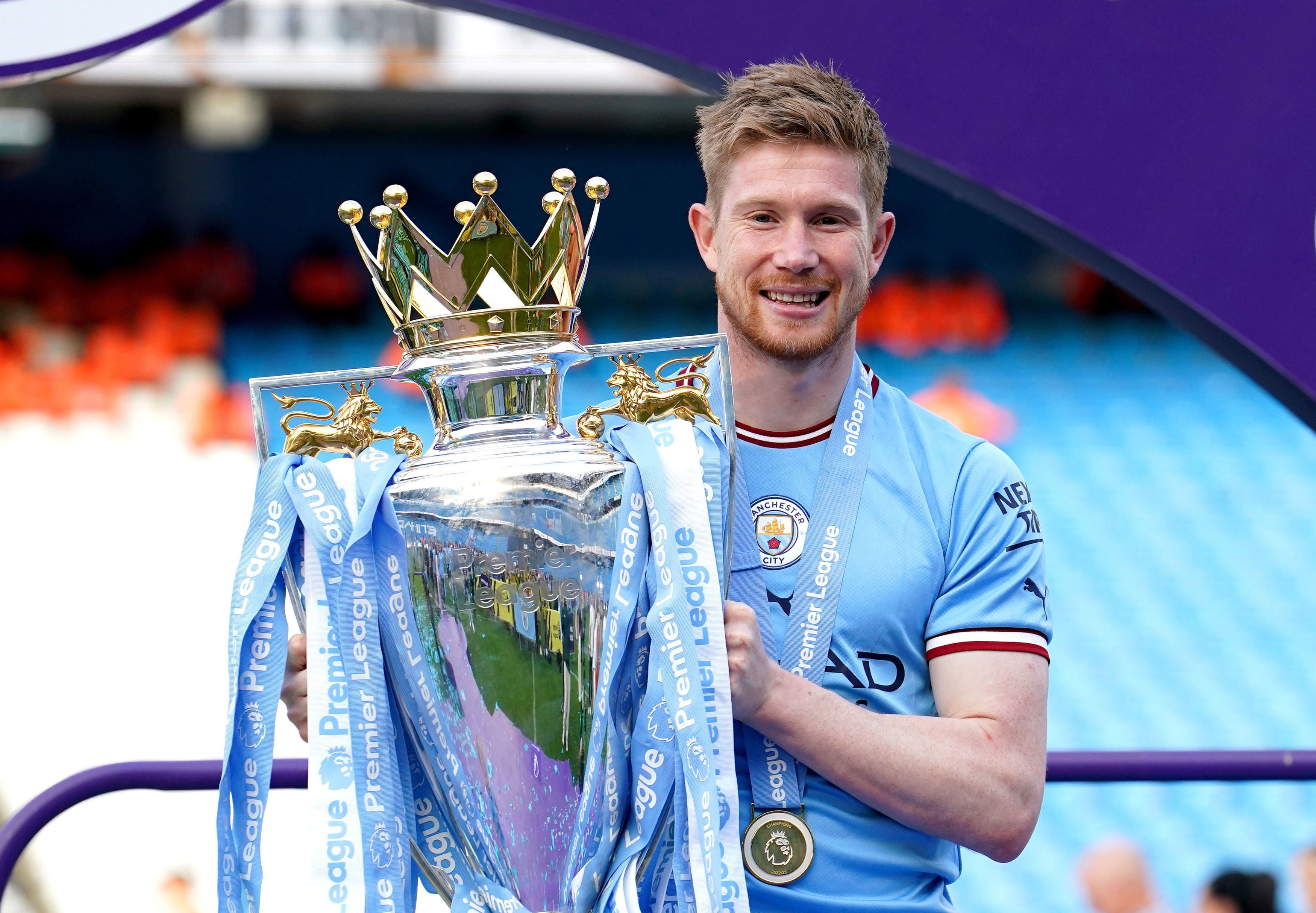 De Bruyne will won a sixth Premier League title if Man City defeat West Ham this weekend.