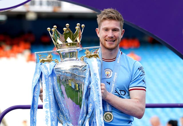 <p>De Bruyne will won a sixth Premier League title if Man City defeat West Ham this weekend. </p>