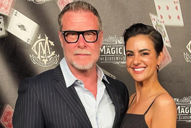 <p>Dean McDermott and Lily Calo pose together at the Magic Castle in Los Angeles. </p>