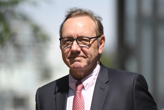 <p>Kevin Spacey returns after a lunch break at Southwark Crown Court as the jury deliberate on his sexual assault trial on 26 July 2023 in London, England</p>