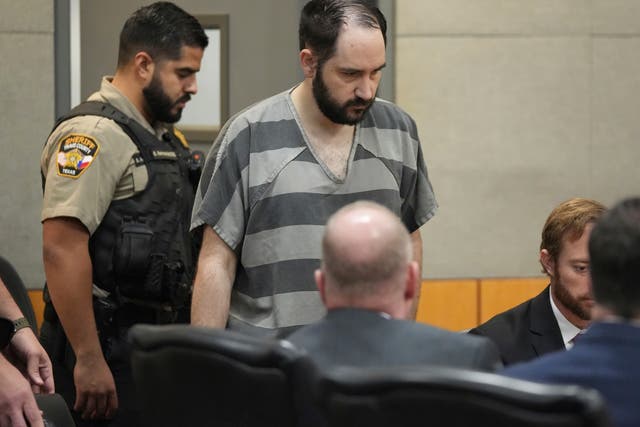 <p>Daniel Perry enters the courtroom at the Blackwell-Thurman Criminal Justice Center in May 10 2023 in Austin, Texas</p>
