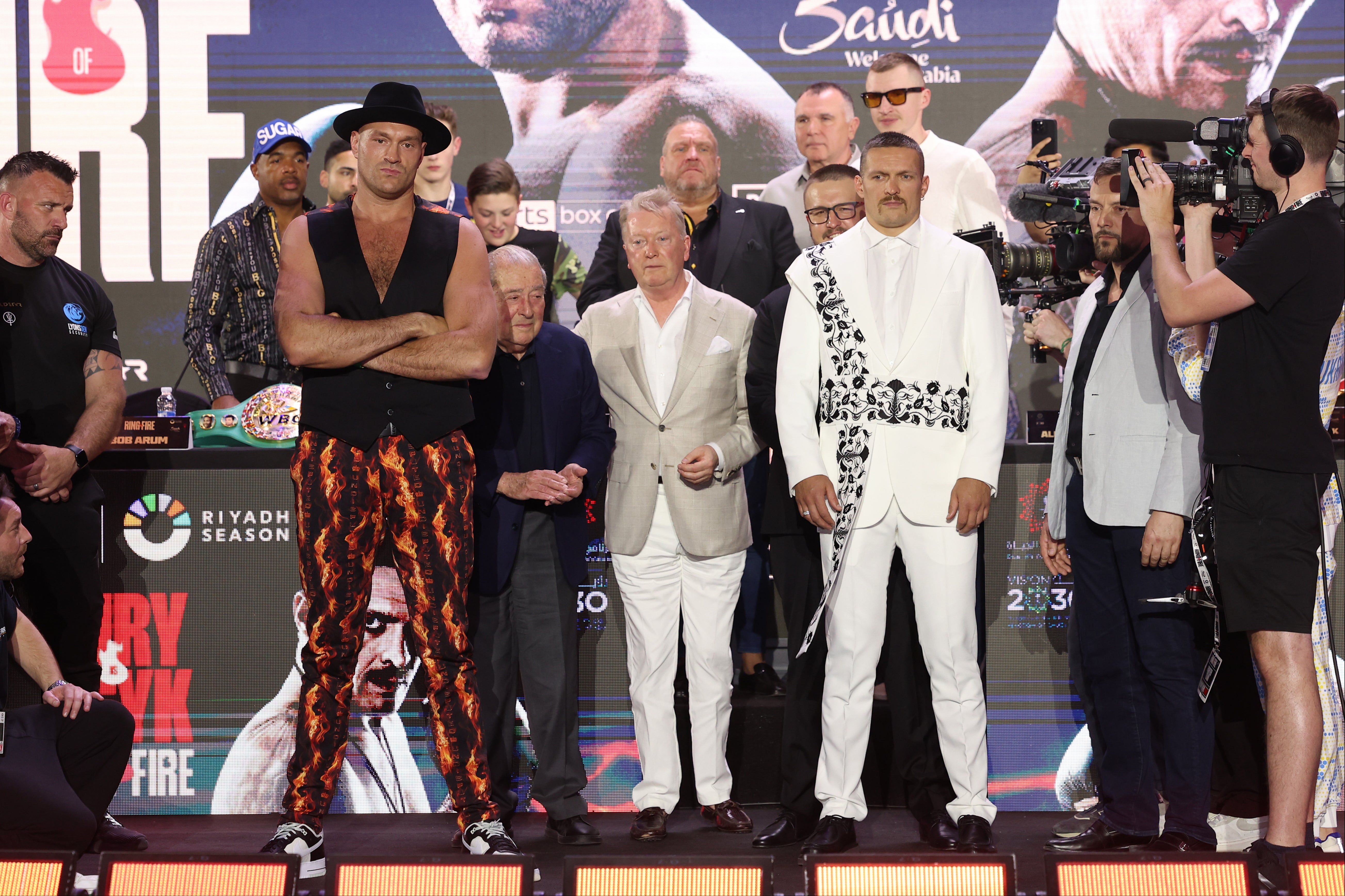 Fury (centre left) and Usyk at Thursday’s press conference for their fight