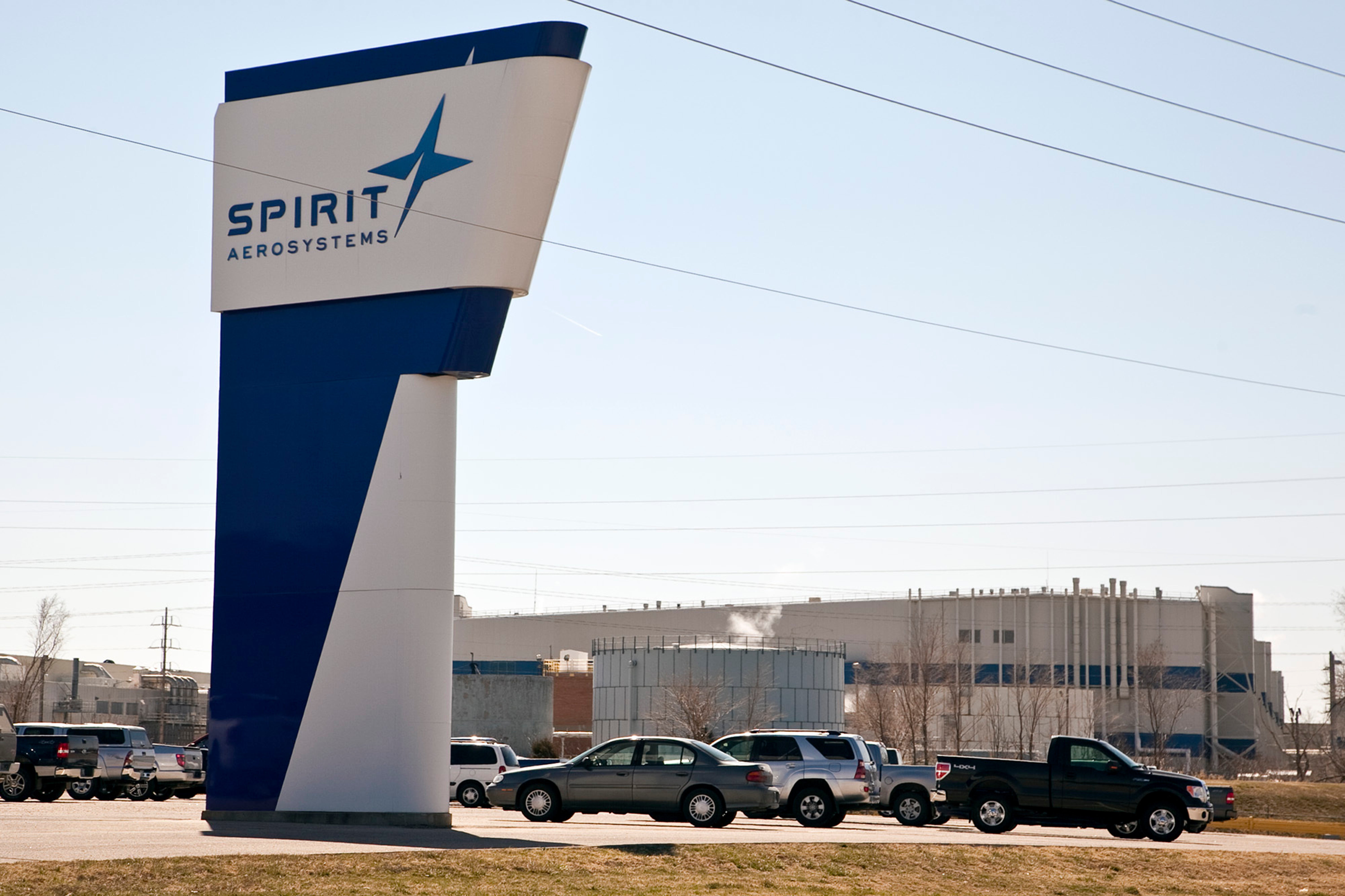 The Spirit AeroSystems sign is seen on July 25, 2013 in Wichita, Kansas.