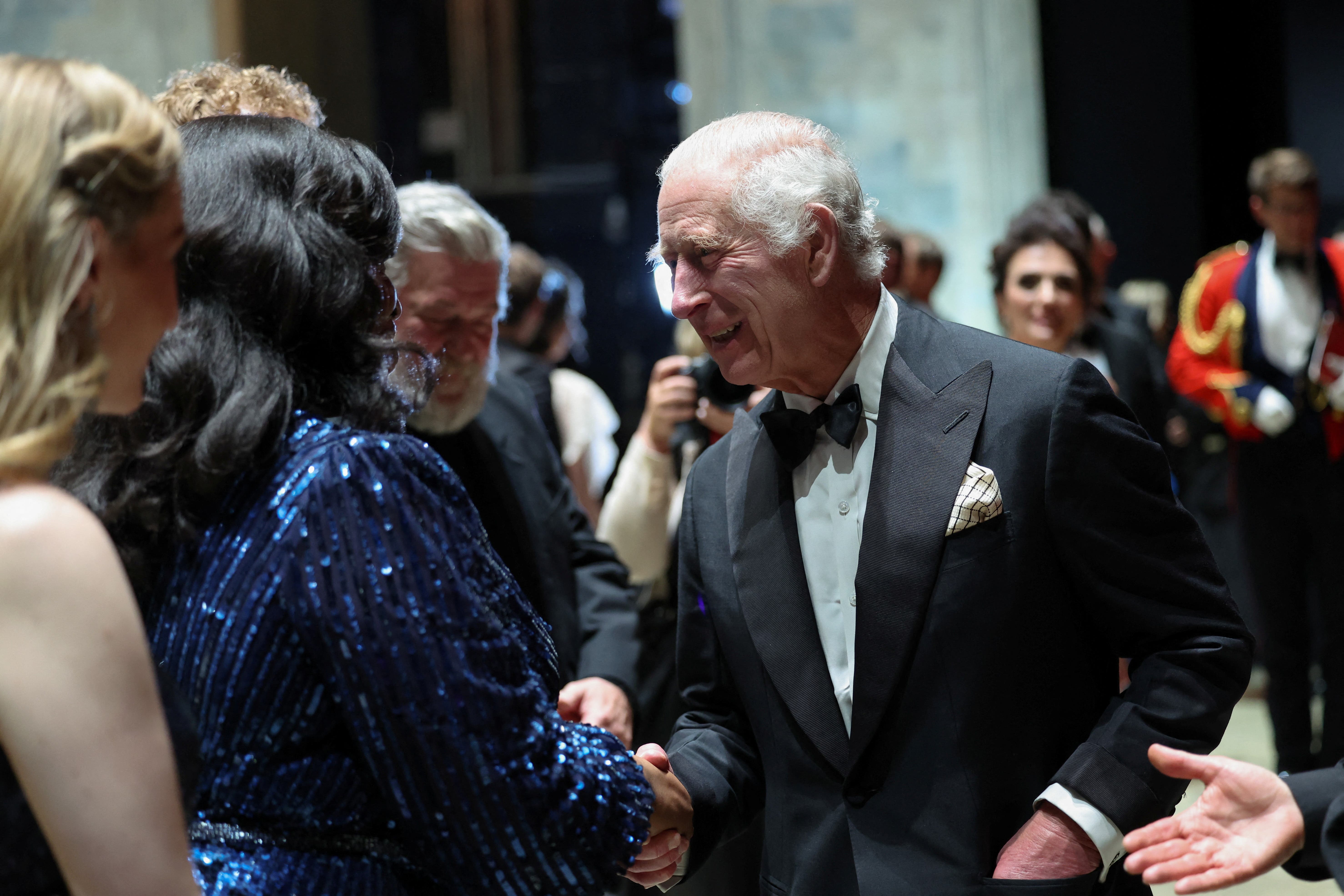 The King meets the cast of the gala performance at the Royal Opera House (Isabel Infantes/PA)