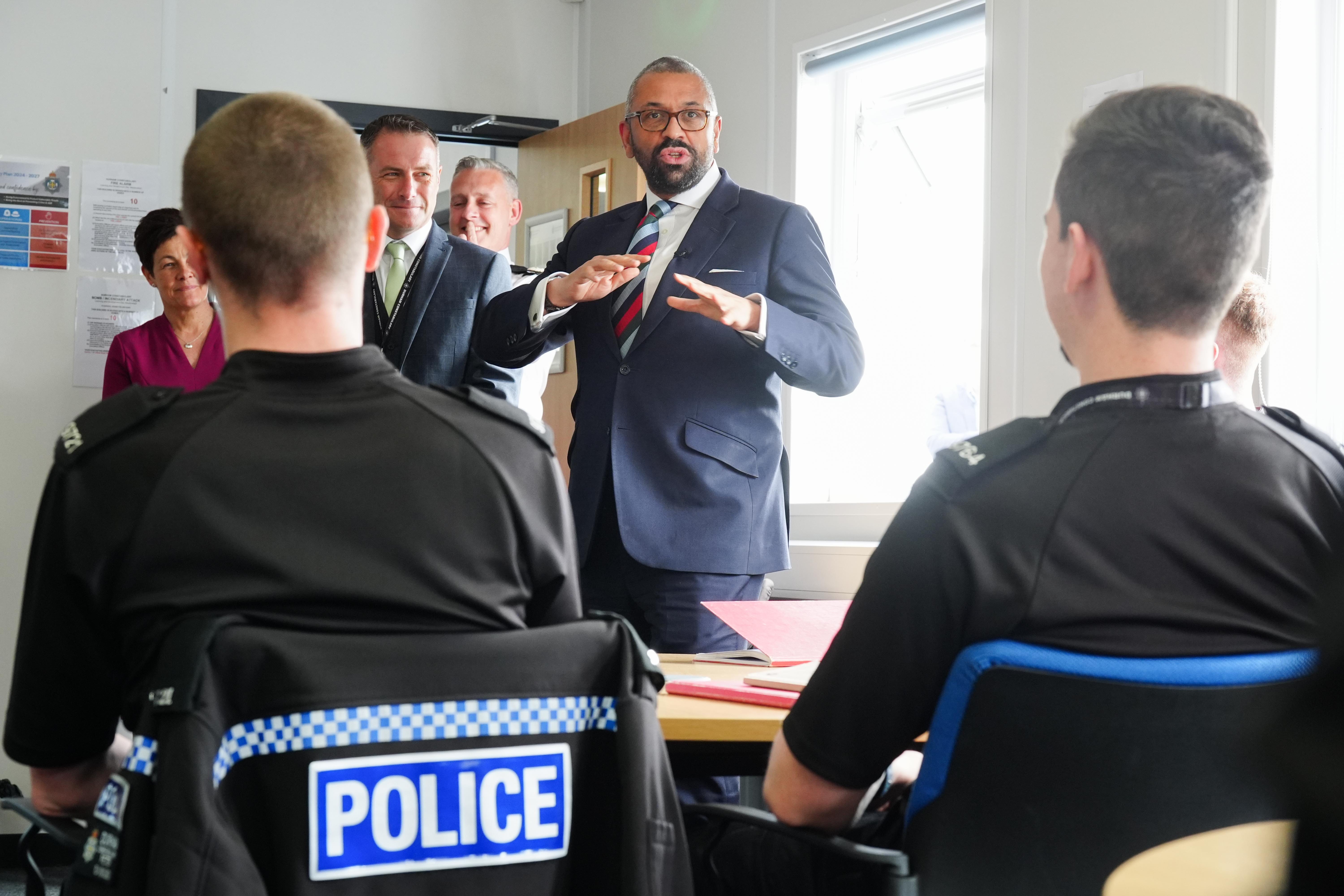 Home Secretary James Cleverly during his visit to Meadowfield Training Centre, Durham (Owen Humphreys/PA)