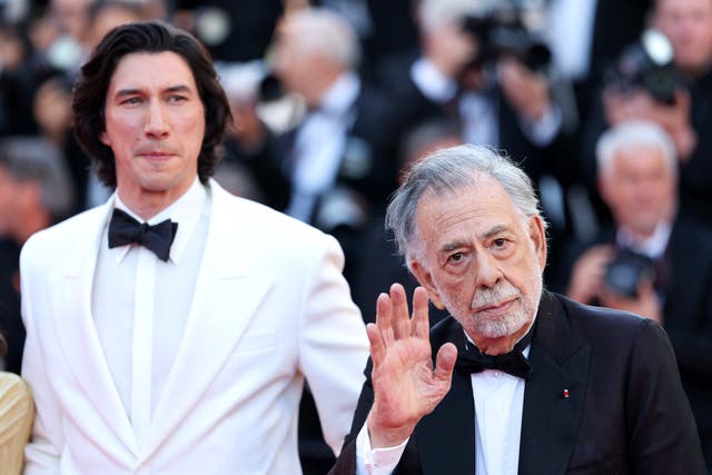 <p>Adam Driver and Francis Ford Coppola attend the "Megalopolis" Red Carpet at the 77th annual Cannes Film Festival at Palais des Festivals on May 16, 2024 in Cannes, France.</p>