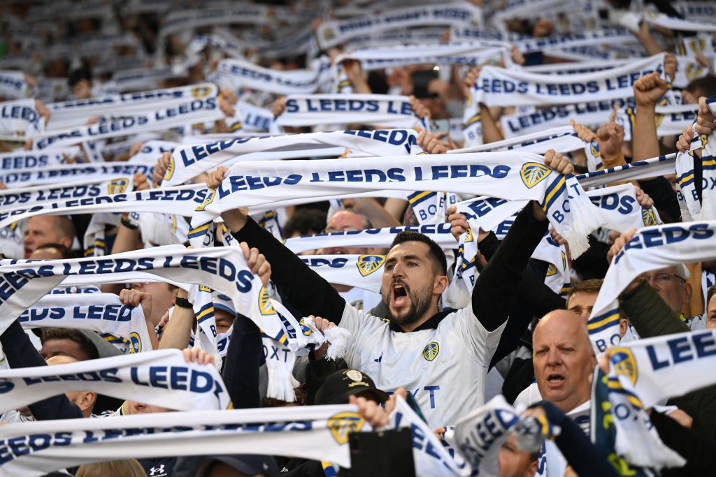 Leeds fans celebrate scoring
