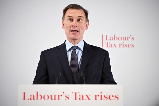 <p>Chancellor Of The Exchequer, Jeremy Hunt delivers a speech on May 17, 2024 in London, England</p>