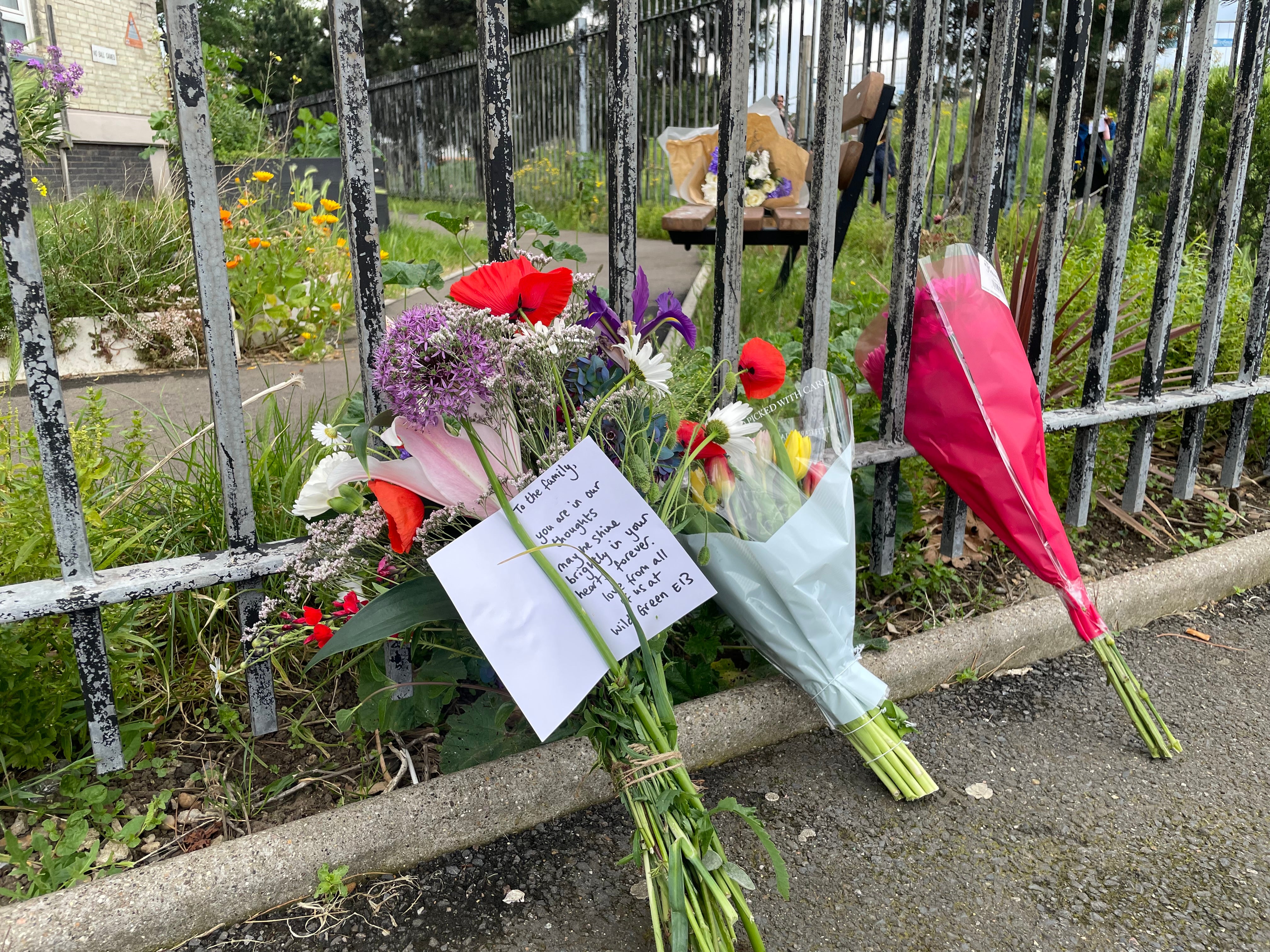 Floral tributes left outside Jacobs House in Plaistow, east London
