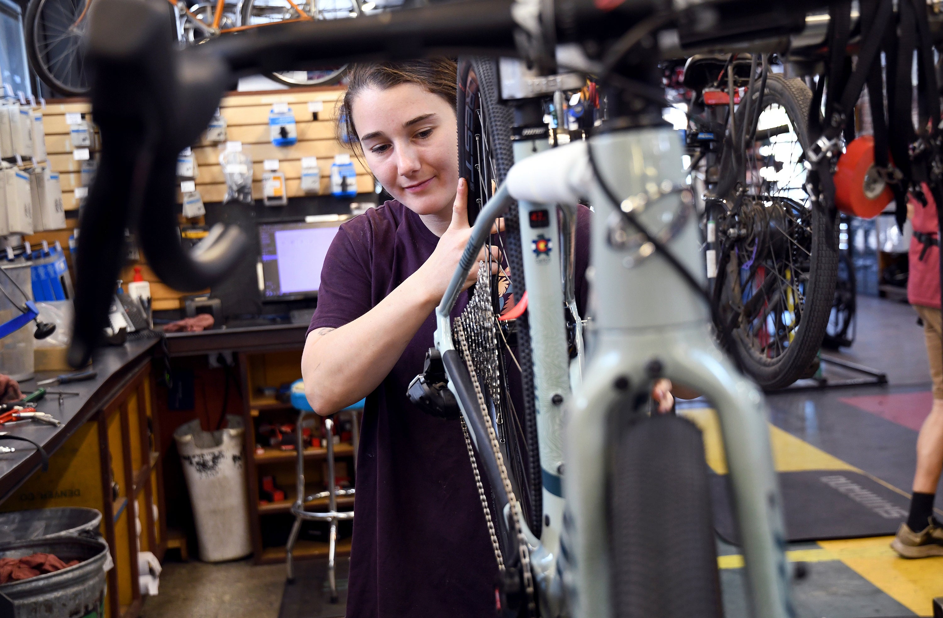 Mechanic Lizzy Thomson works at University Bicycles in Boulder