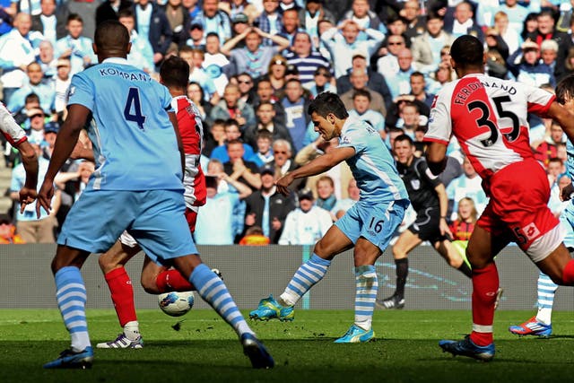 <p>Aguero’s goal is one of the most famous in Premier League history </p>