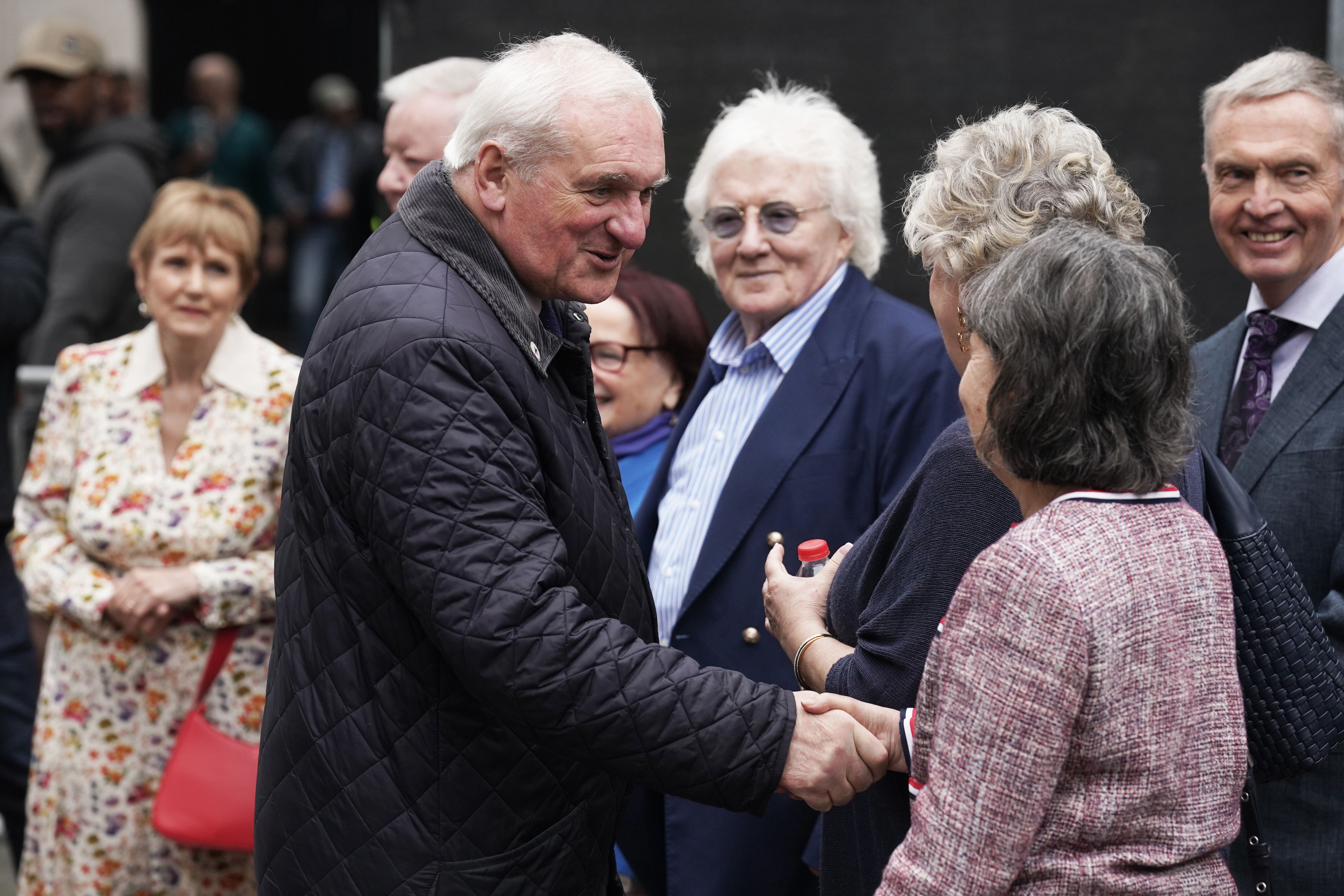 RETRANSMITTING CORRECTING POSITION Former Taoiseach Bertie Ahern (left) arrives for a wreath-laying ceremony at the Memorial to the victims of the Dublin and Monaghan bombings on Talbot Street in Dublin, to mark the 50th anniversary of the Dublin and Monaghan bombings. Picture date: Friday May 17, 2024.