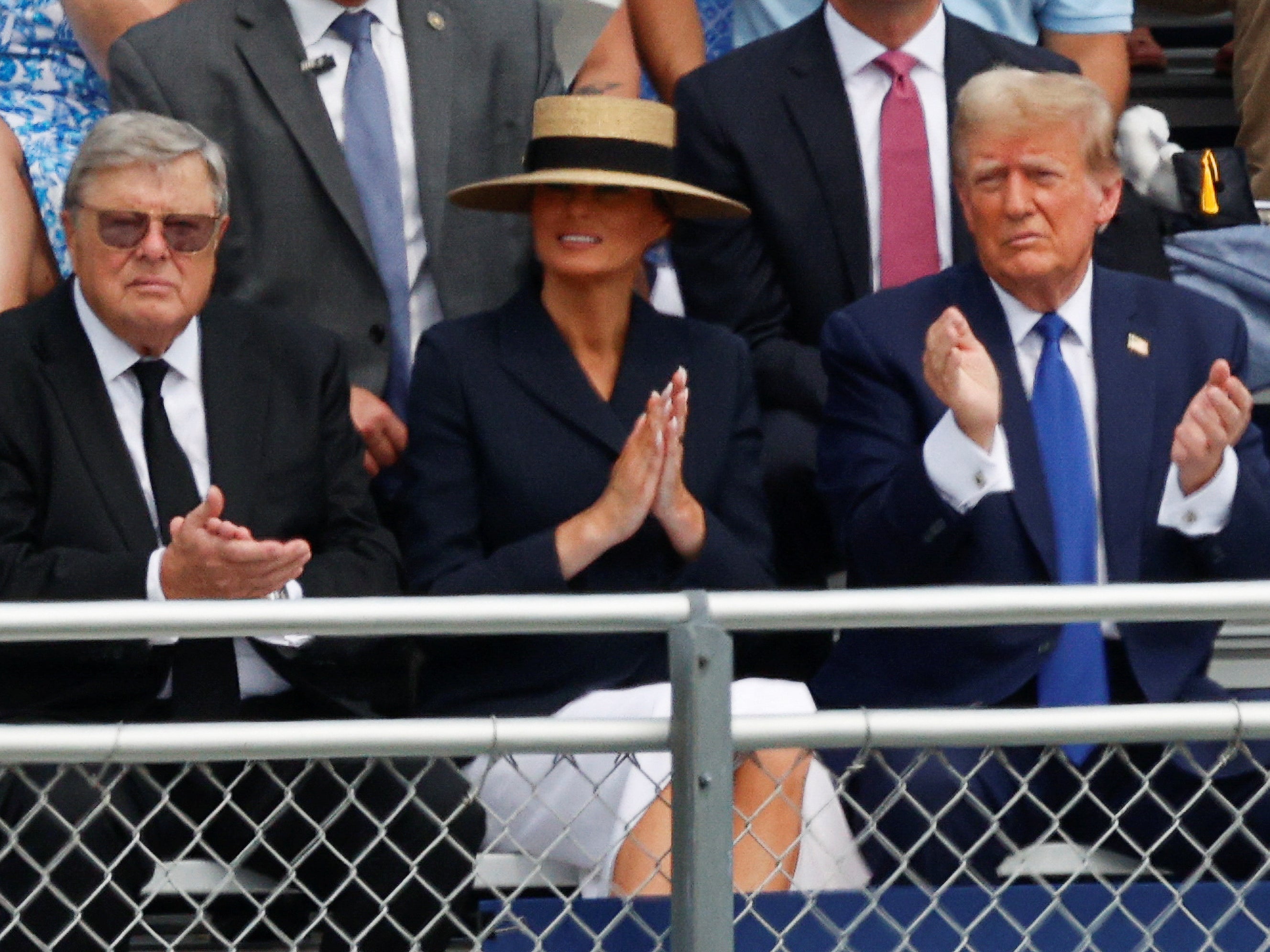 Melania Trump, sat with her father Viktor Knavs and husband Donald Trump, at her son Barron Trump’s high school graduation ceremony at Oxbridge Academy in West Palm Beach, Florida, on 17 May 2024
