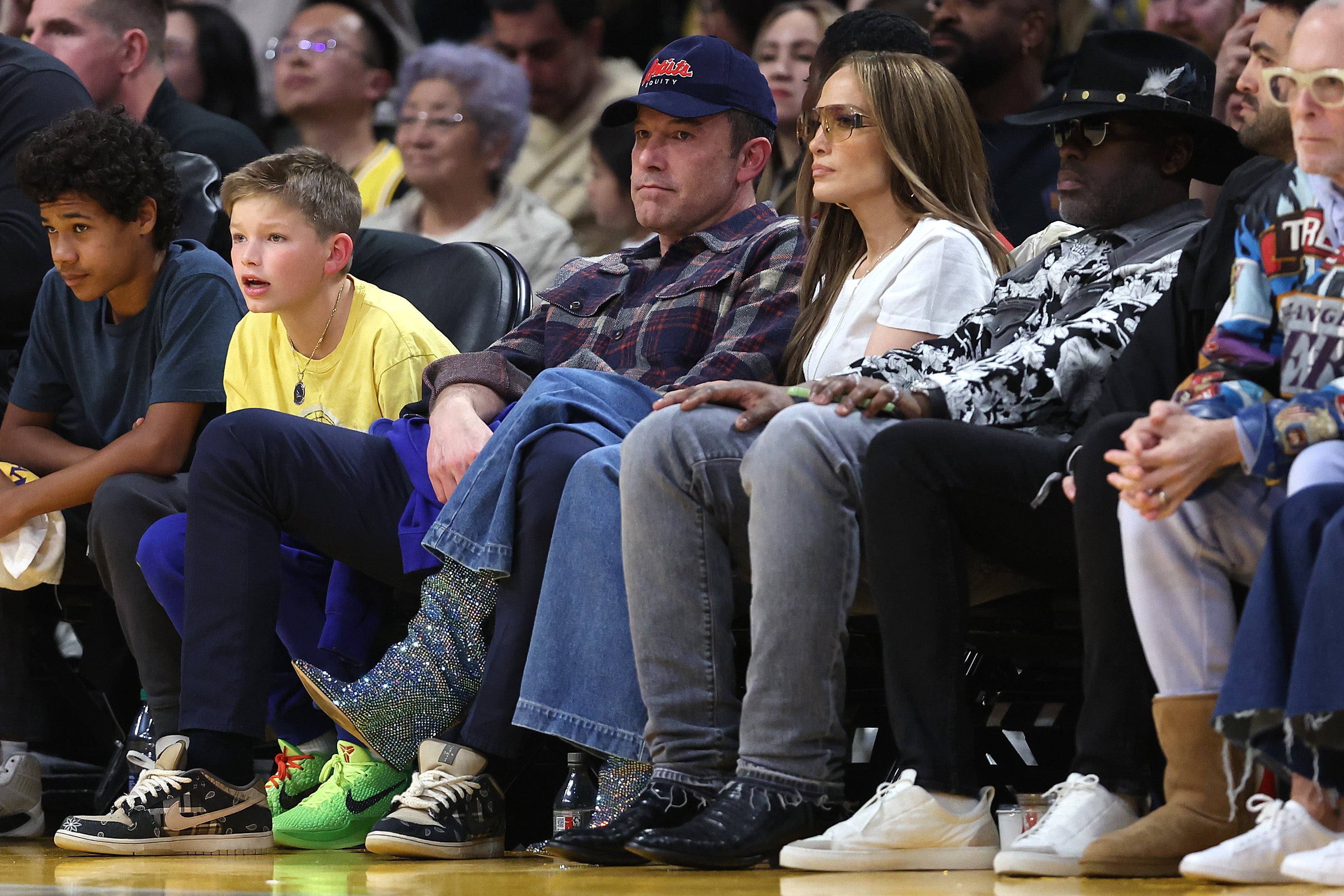 Ben Affleck and Jennifer Lopez attend Los Angeles Lakers game at Crypto.com Arena on 16 March 2024 in Los Angeles, California