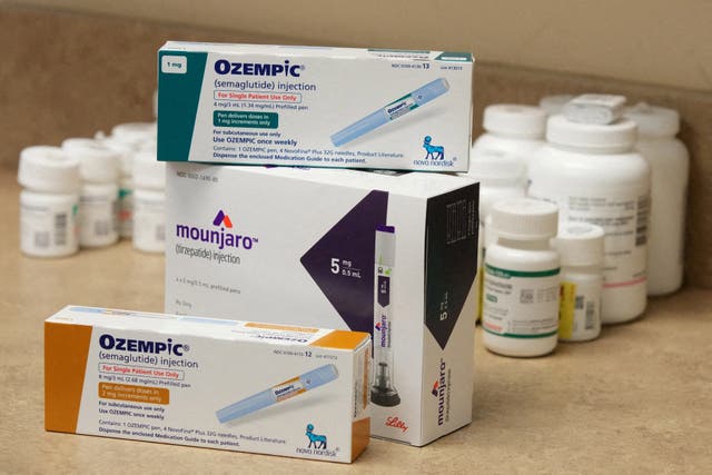 <p> Boxes of Ozempic and Mounjaro, semaglutide and tirzepatide injection drugs </p>